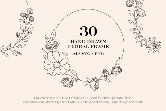30 Hand-Drawn Floral Frames for Modern Branding