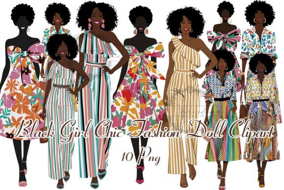 Black Girl Chic Fashion Doll Clipart: Bold & Beautiful Digital Assets