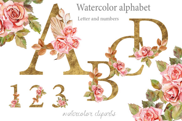 Boho Roses and Gold Alphabet Clipart: Design Assets for Creative Projects