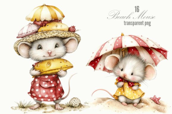 Charming Coastal Designs with Cute Watercolor Beach Mouse Clipart