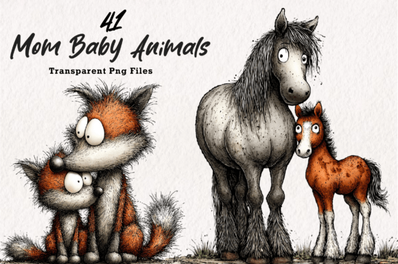 Charming Mother & Baby Animal Clipart for Creative Projects