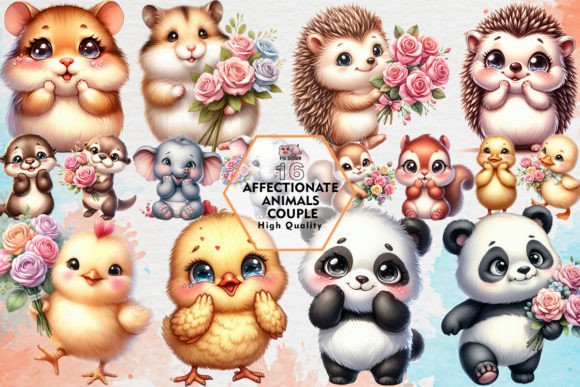 Cute Critter Graphics: Affectionate Animals Couple Clipart PNG