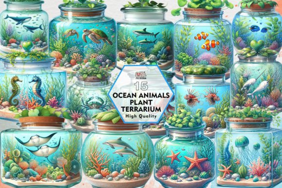 Dive Into Design: Ocean Animals Plant Terrarium Clipart