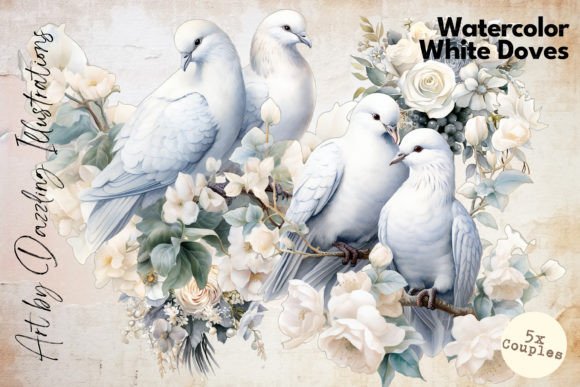 Elevate Your Artistry: The Pastel White Doves Couple Watercolor Set