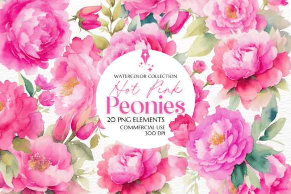 Hot Pink Peonies Watercolor Clipart: A Burst of Floral Elegance