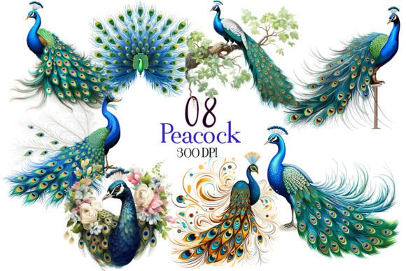 Peacock Clipart Sublimation Bundle: Vibrant Design for Every Project