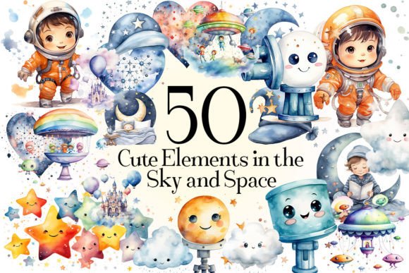 Stellar Design Assets: Cute Elements in the Sky and Space