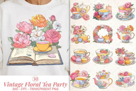 Timeless Elegance: Vintage Floral Tea Party Clipart
