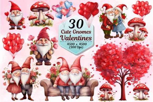 Valentines Gnomes Sublimation Clipart for Creative Projects