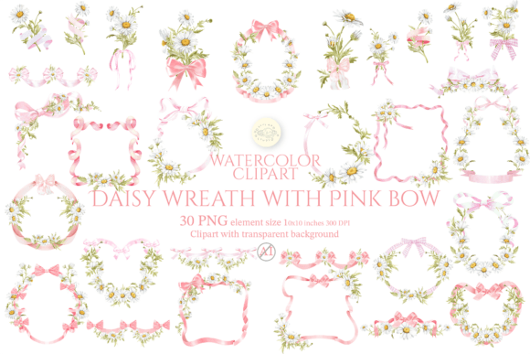 Watercolor Charm: The Versatility of a Daisy and Pink Bow Set