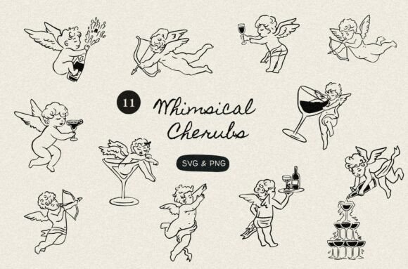 Whimsical Cherub Illustration Clipart for Wedding Invitations