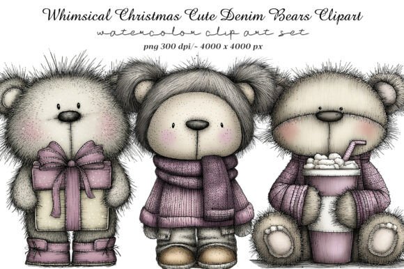 Whimsical Christmas Cute Denim Bears: Your Festive Design Toolkit