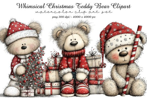 Whimsical Christmas Teddy Bear Clipart: A Designer's Holiday Asset